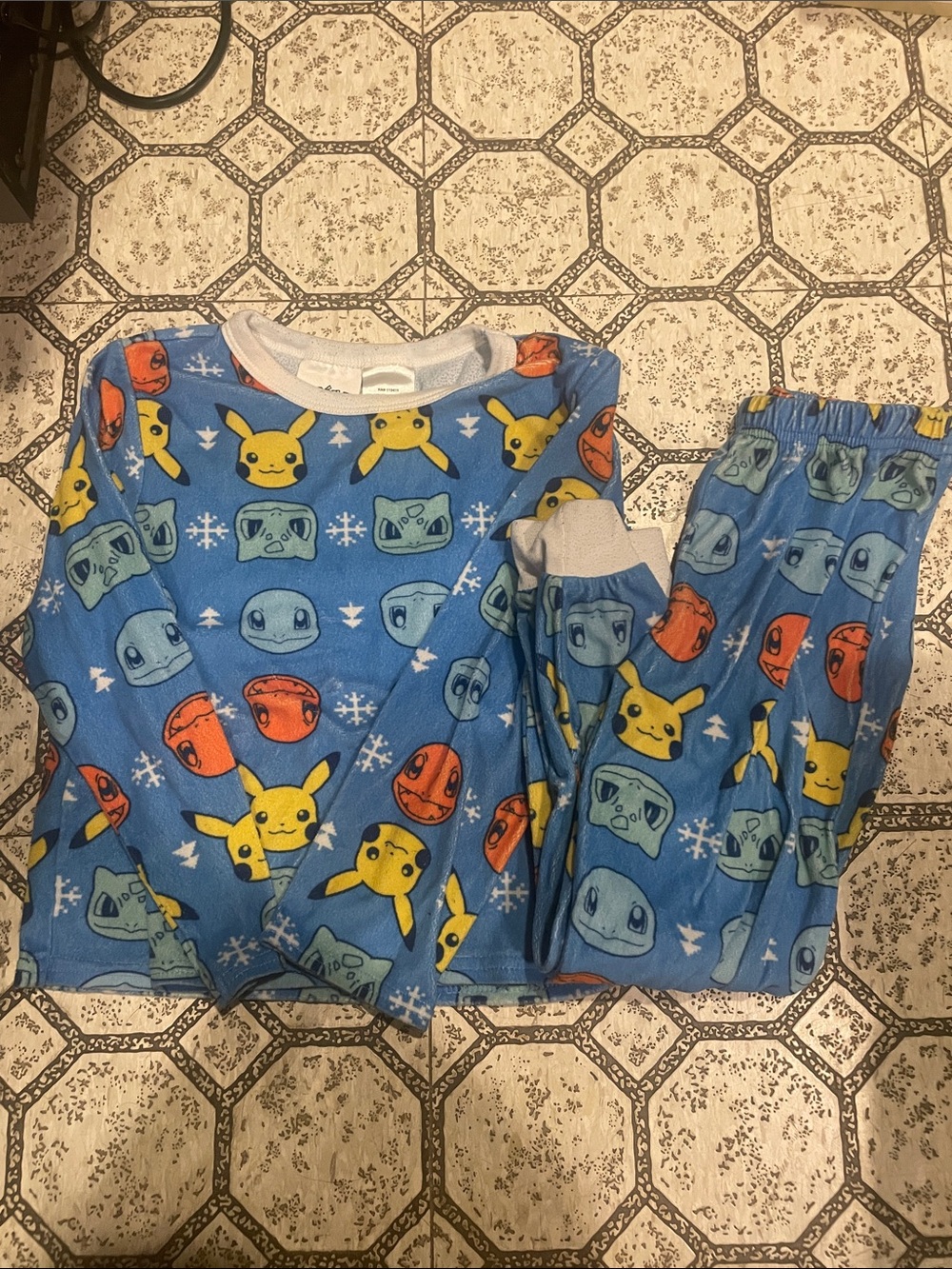 Pokemon Blue Kids Pajama Set with Pikachu, Squirtle & Charmander Faces
